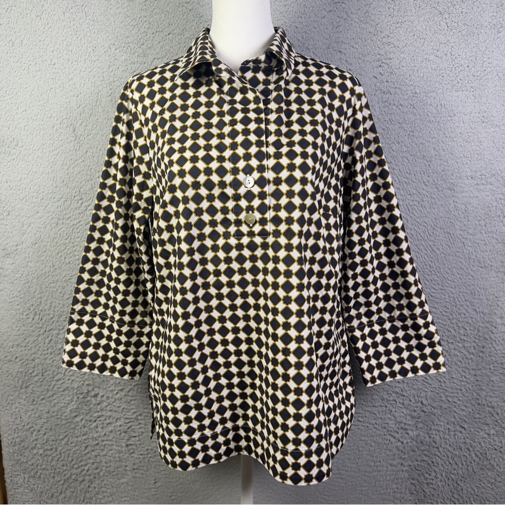 Hinson Wu Charlotte Top Womens Small Black White Geometric 3/4 Sleeve Tunic